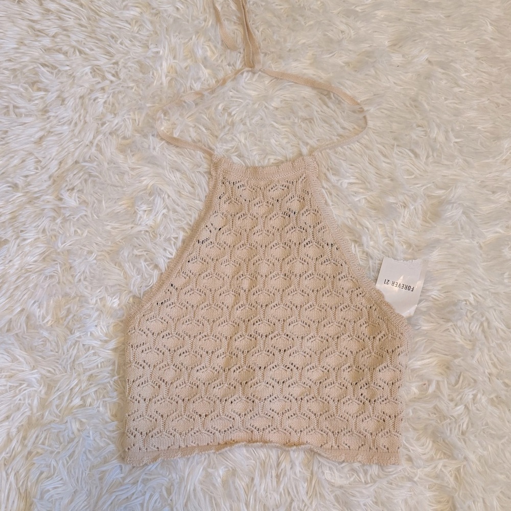 Forever21 crochet halter top cream halter top crochet tank top